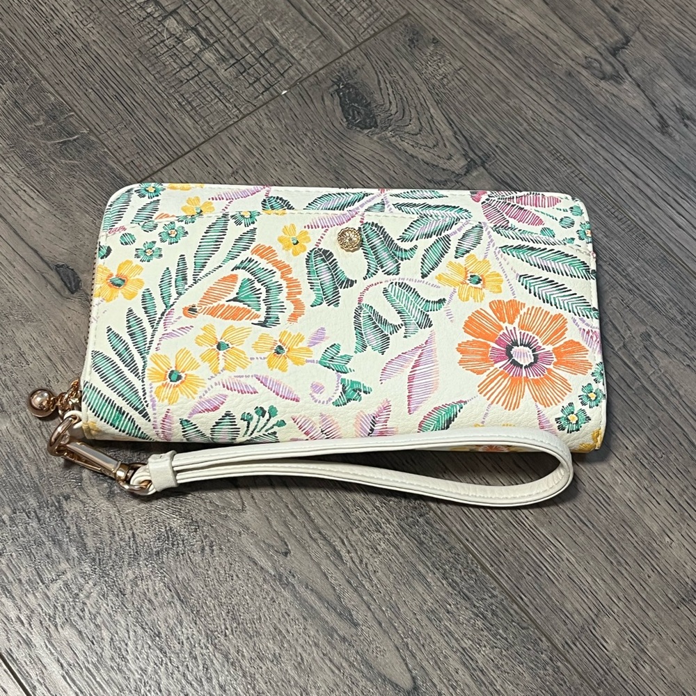 LC Lauren Conrad White and Yellow Floral Wristlet Clutch